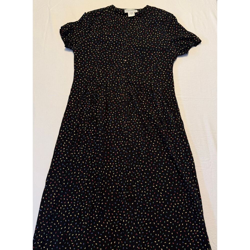 Jessica Howard Black Confetti Print Button Front Dress | Midi | Size 14
